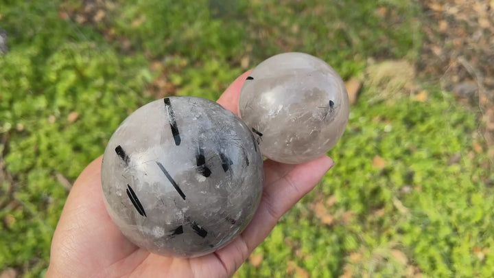 Unique,Natural Crystal Quartz Tourmaline Sphere