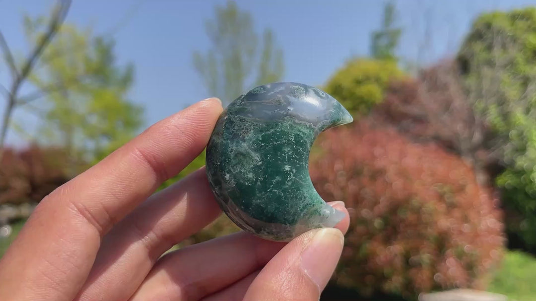 Natural Moss Agate Moon