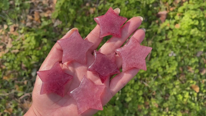 Natural Crystal Carving Strawberry Quartz Star