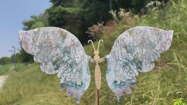 Unique,A Slightly Imperfect Natural Elegant Moss Agate Butterfly Wing Set
