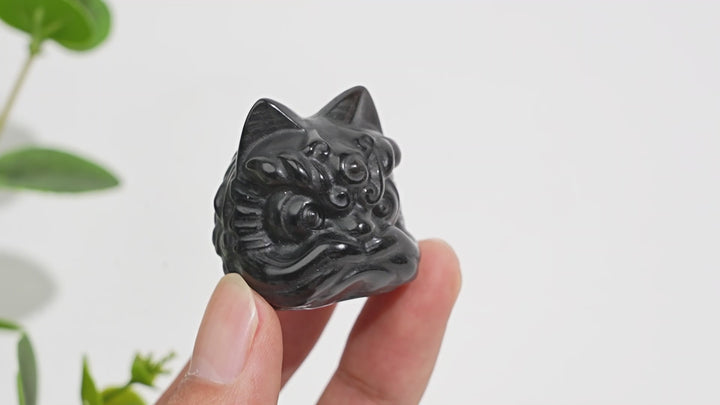 Natural Crystal Silver Obsidian Lion Dance Head