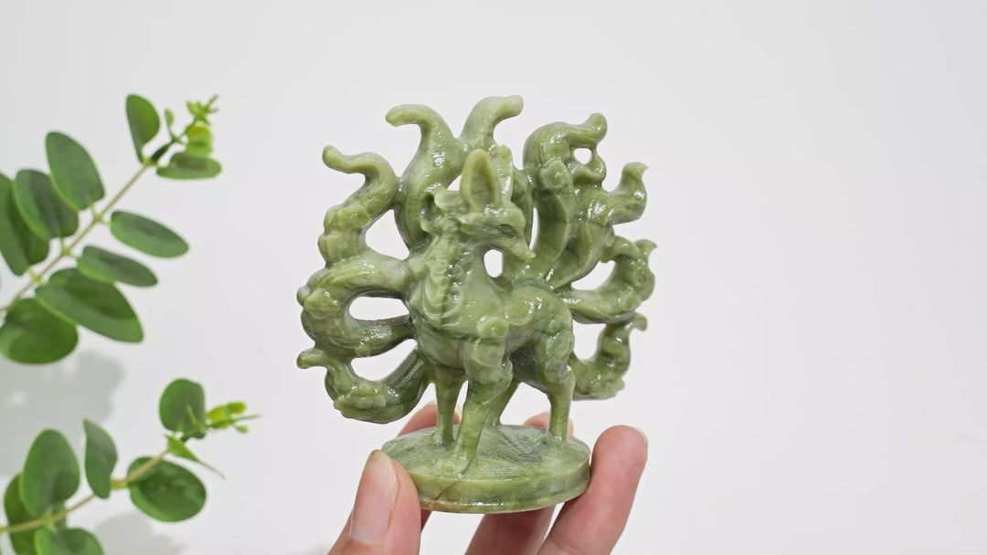 Natural Crystal Flower Nine Tailed Fox Carving