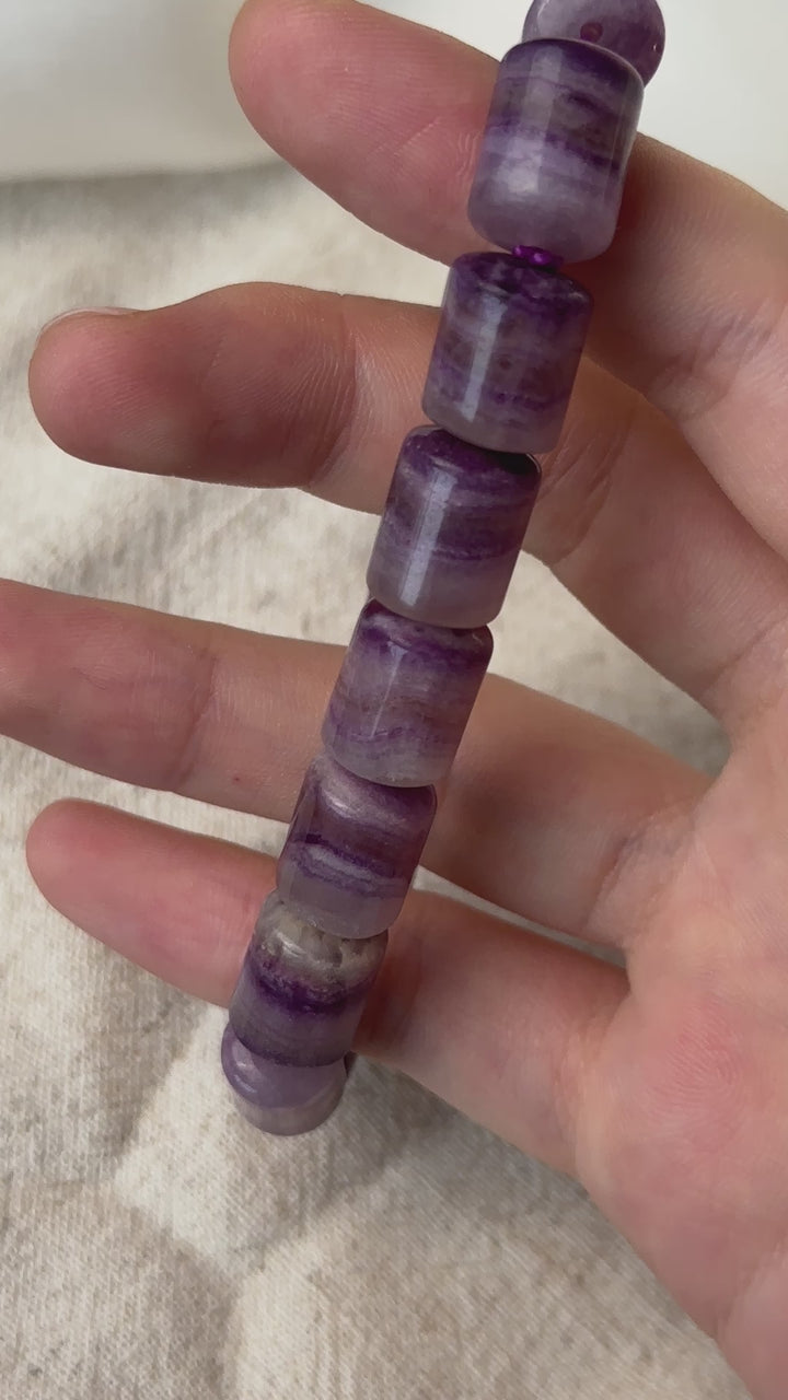 Fluorite Barrel Bead Bracelet 9.8-10.0mm