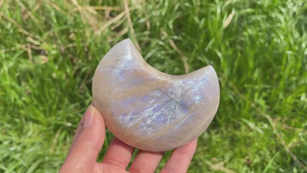 Natural Moonstone Crystal Moon Carving