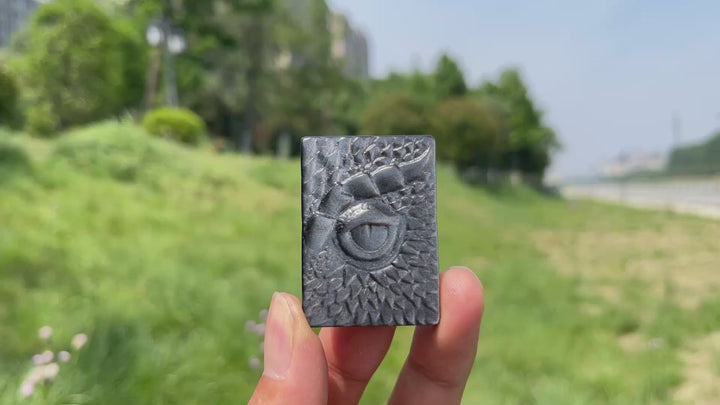 Natural Silver Obsidian Dragon Book Carving