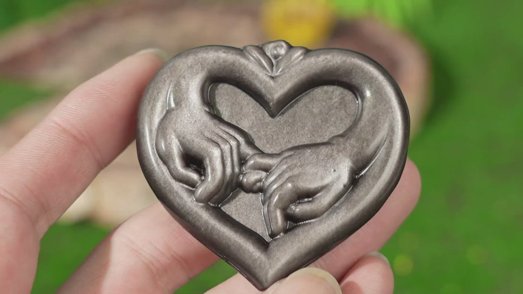 Natural Silver Obsidian Pinky Promise Heart