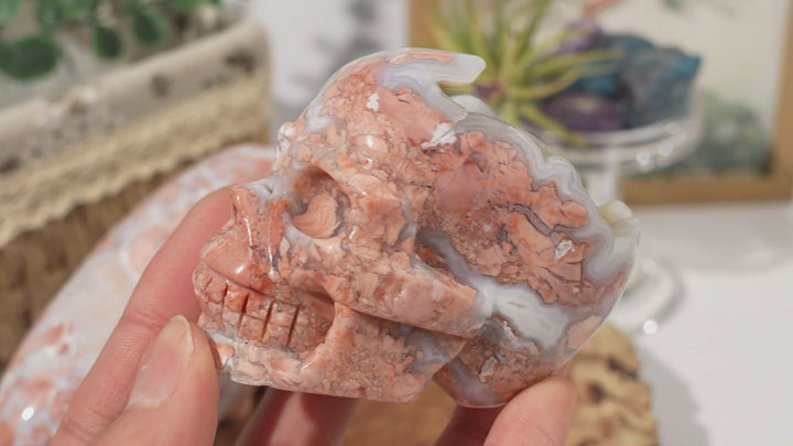 Unique,Natural Pink Agate Skull