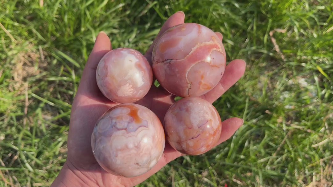 Natural Pink Flower Agate Sphere