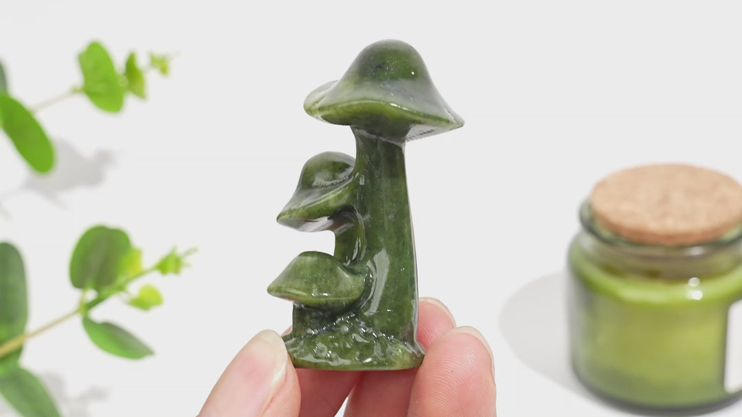Natural Crystal Serpentine Triple Mushroom Carving