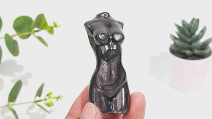 Natural Crystal Silver Obsidian Female Model Carving