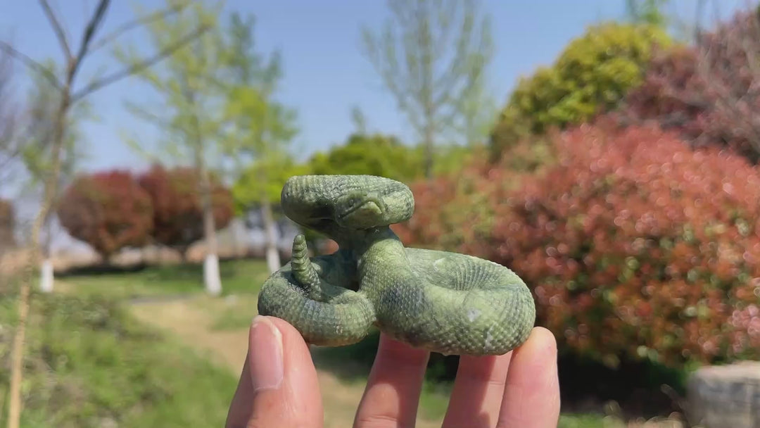 Natural Serpentine Crystal Snake Carving