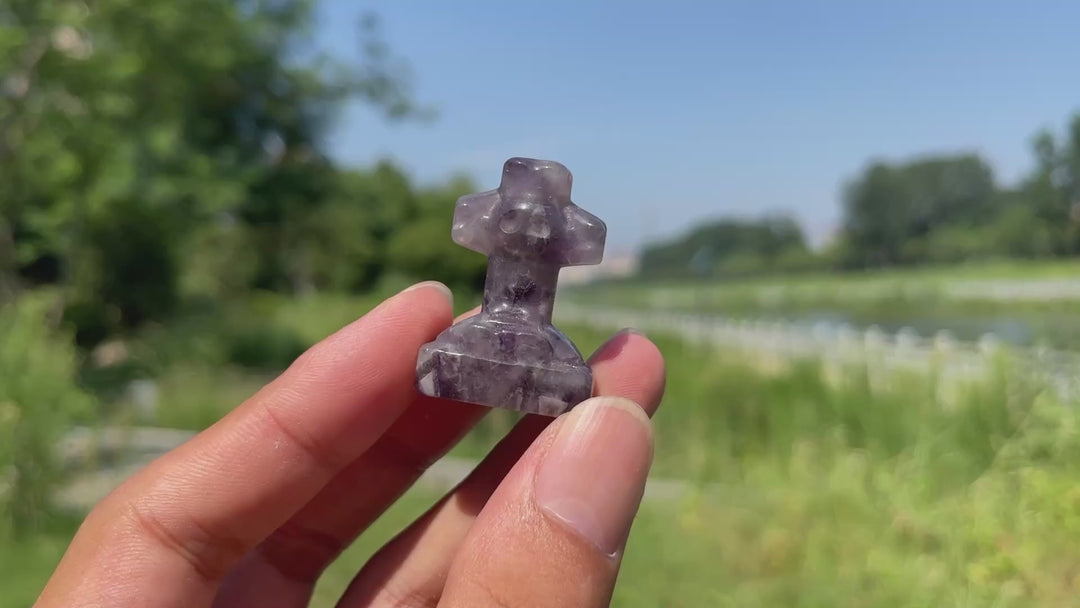 Natural Crystal Mini Skull Cross Carving