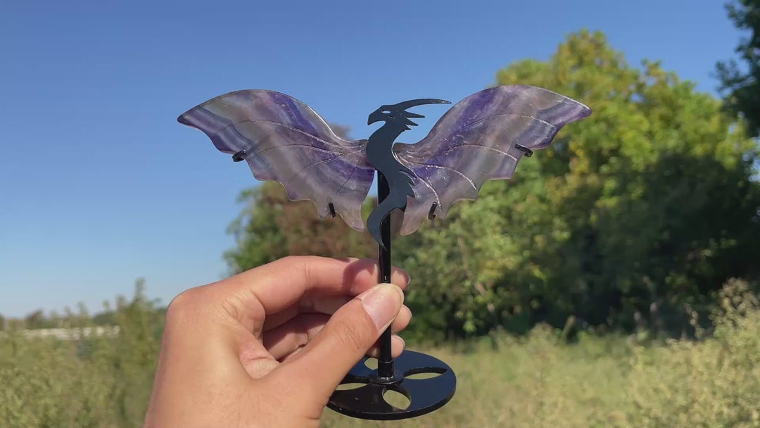 Unique,A Slightly Imperfect Natural Fluorite Dragon Wings With Stand