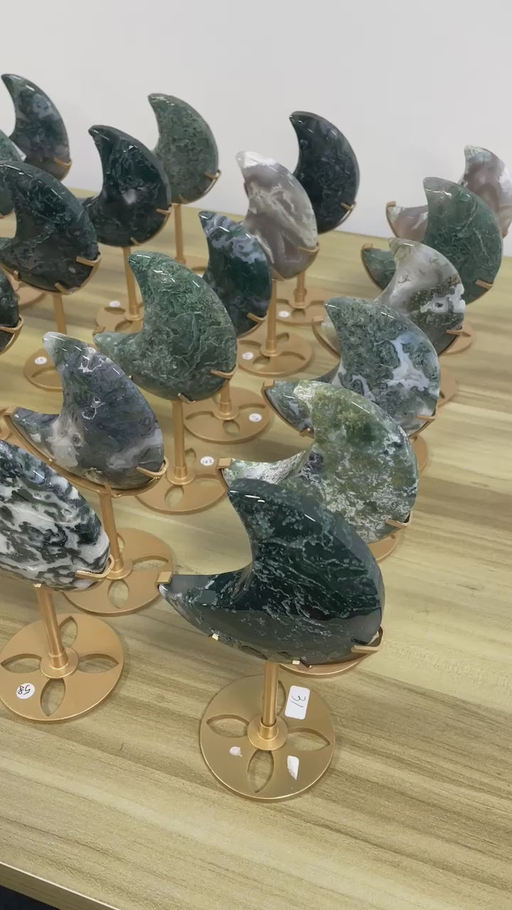 Moss Agate Moon With Stand