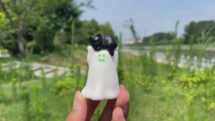 Natural Crystal White Jade Ghost With Cat Carving