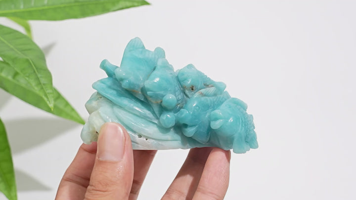Unique,A Slightly Imperfect Natural Crystal Blue Quartzite Fish Family Carving