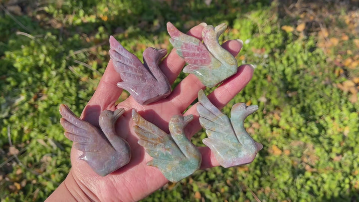 Natural Crystal Carving Ocean Jasper Swan