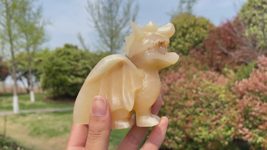 Natural Yellow Calcite Crystal Flying Dragon Carving