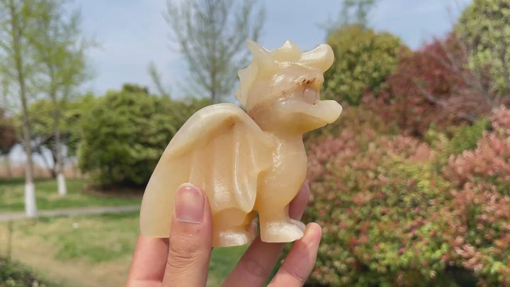 Natural Yellow Calcite Crystal Flying Dragon Carving