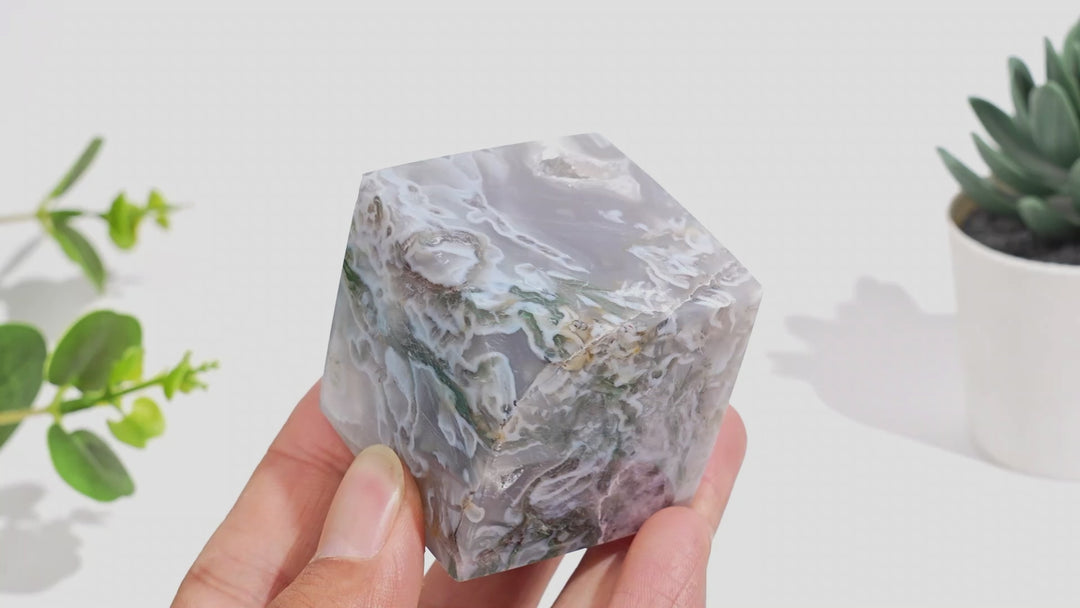Natural Moss Agate Cube Block
