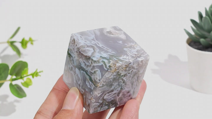 Natural Moss Agate Cube Block