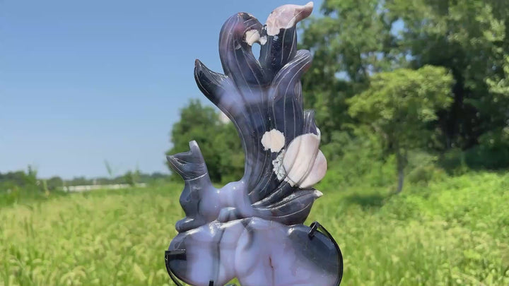 Unique,A Slightly Imperfect Natural Blue Flower Agate Nine‑Tailed Fox