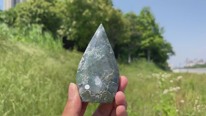 A Slightly Imperfect Natural Crystal Moss Agate Teardrop