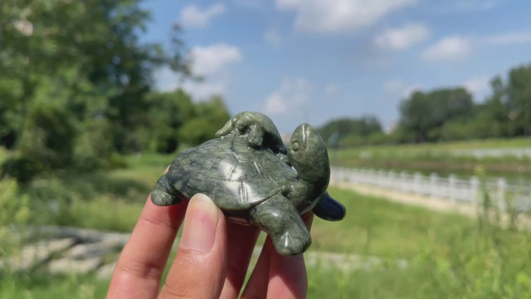 Natural Crystal Carving Mother With Baby Turtle