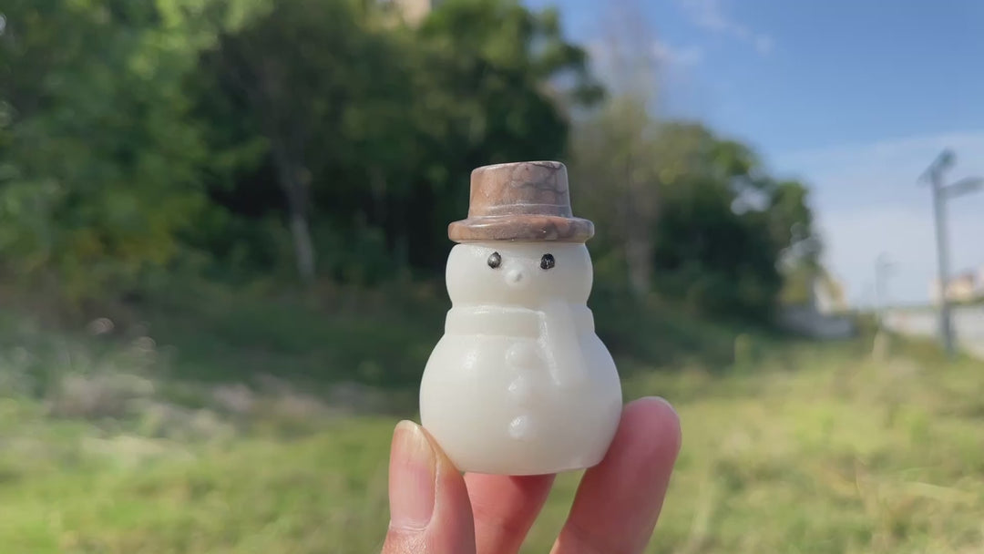 A Slightly Imperfect Natural Crystal Carving Snowman With Hat