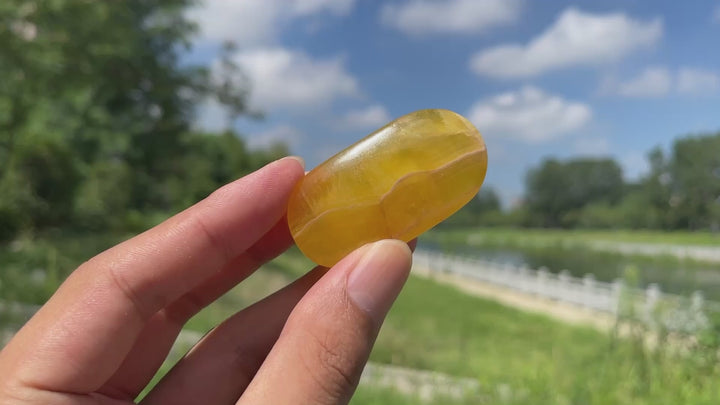 Natural Yellow Fluorite Palm Stone Crystal