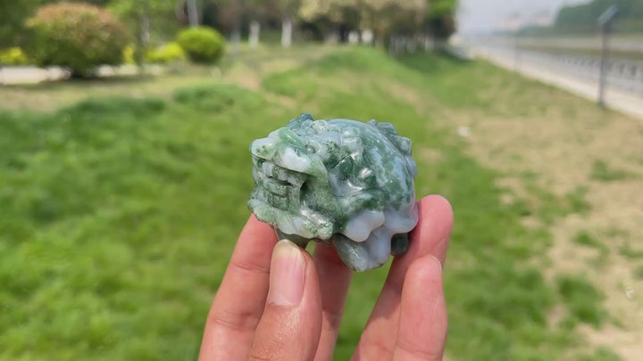 Natural Moss Agate Dragon Turtle Carving