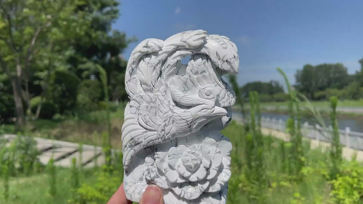 Unique,A Slightly Imperfect Natural Crystal Howlite Phoenix Carving
