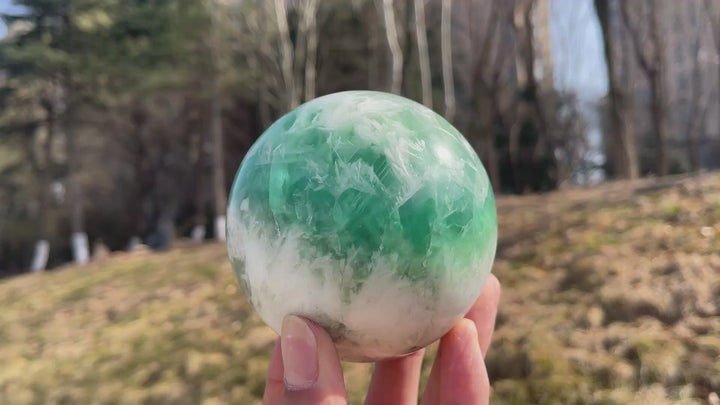 Unique,Imperfect Natural Crystal Feather Fluorite Sphere