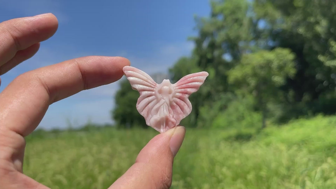A Slightly Imperfect Natural Crystal Pink Opal Butterfly Fairy Carving