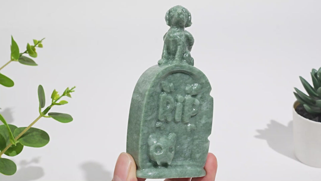 Natural Crystal Tombstone Angel Dog Carving