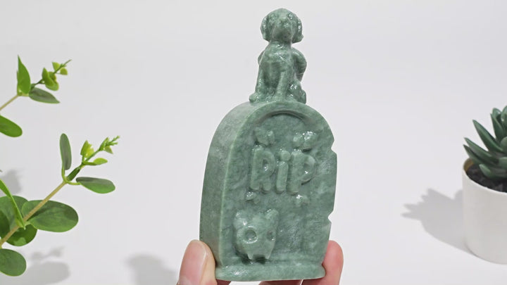 Natural Crystal Tombstone Angel Dog Carving