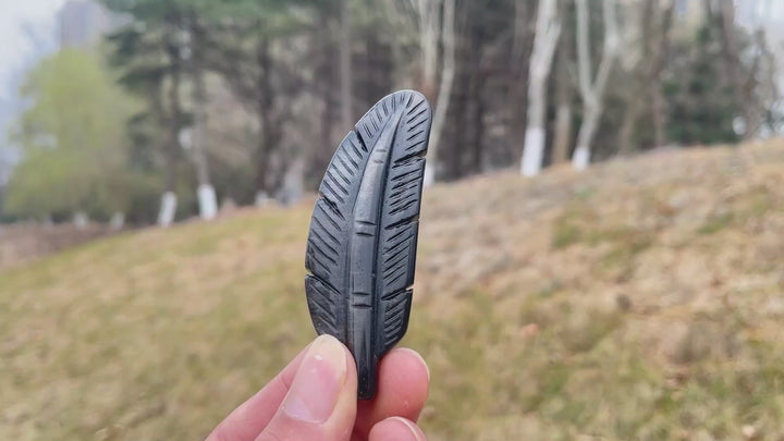 Natural Crystal Silver Obsidian Feather