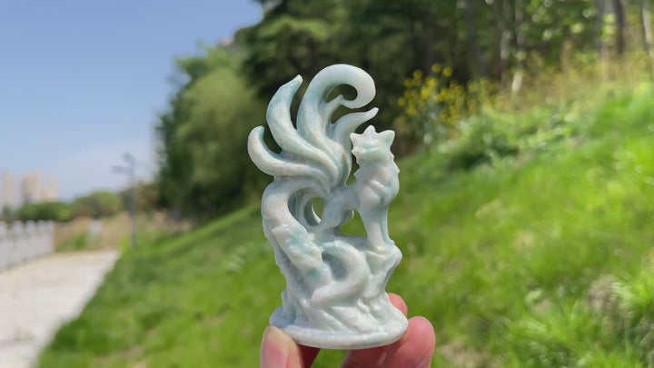 Natural Nine-Tailed Fox Crystal Carving