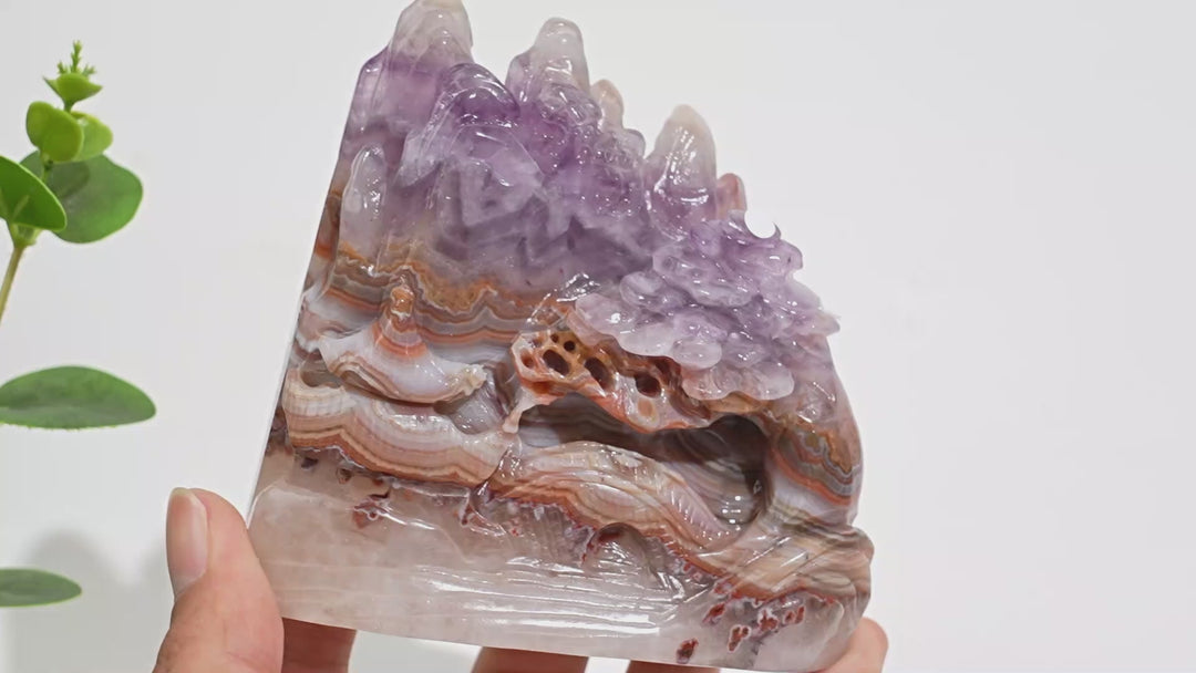Unique,A Slightly Imperfect Natural Crystal Amethyst Agate Mountain Landscape