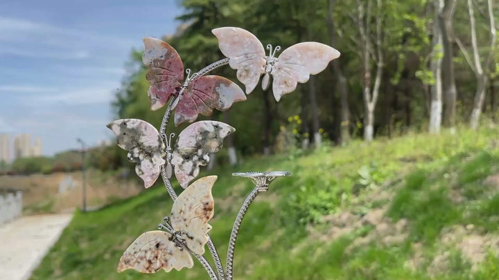 Natural Crystal Ocean Jasper Butterfly Sphere Stand