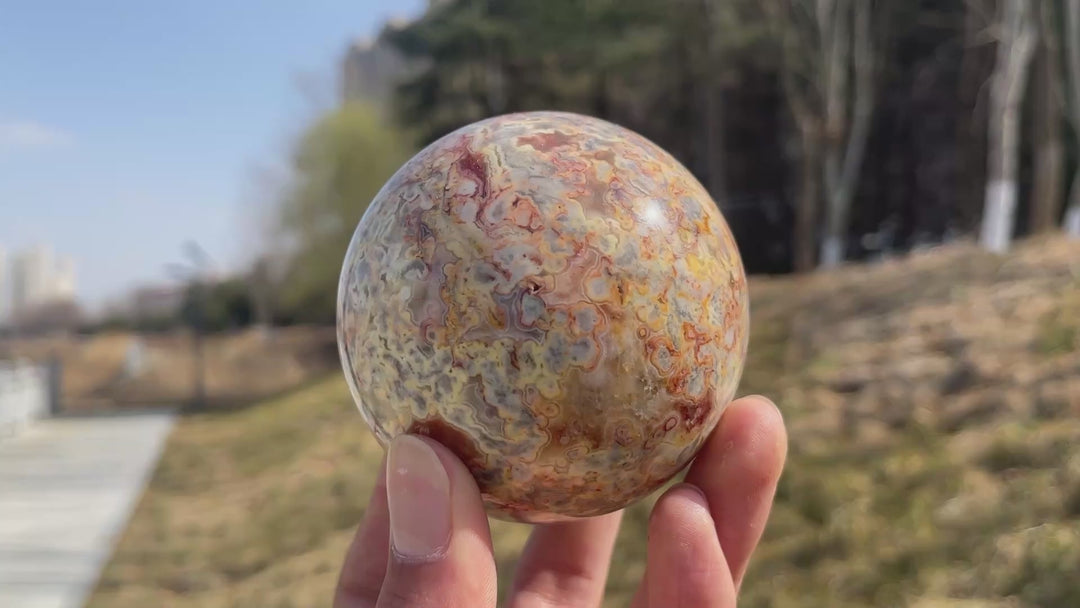 Unique,Imperfect Natural Crystal Crazy Agate Sphere