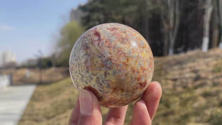 Unique,Imperfect Natural Crystal Crazy Agate Sphere