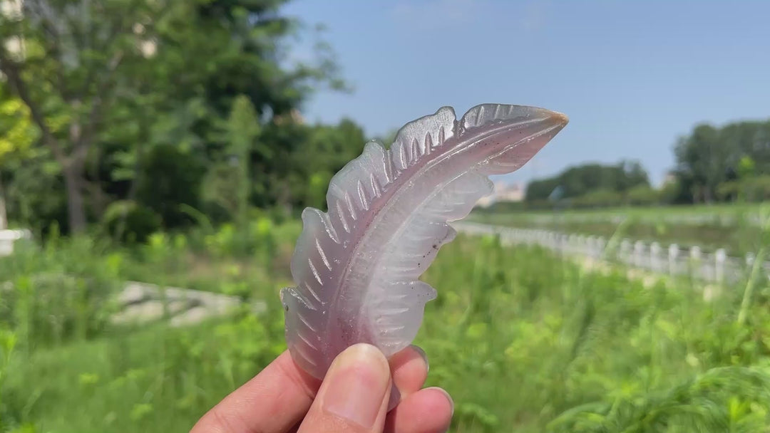 Natural Crystal Agate Feather Carving