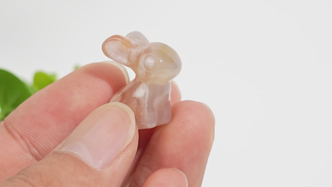 Natural Crystal Cute Flower Agate Rabbit Carving