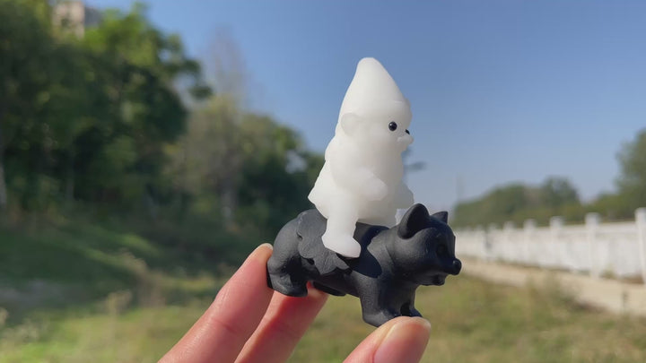 Natural Crystal Carving Cute Gnome Riding Cat