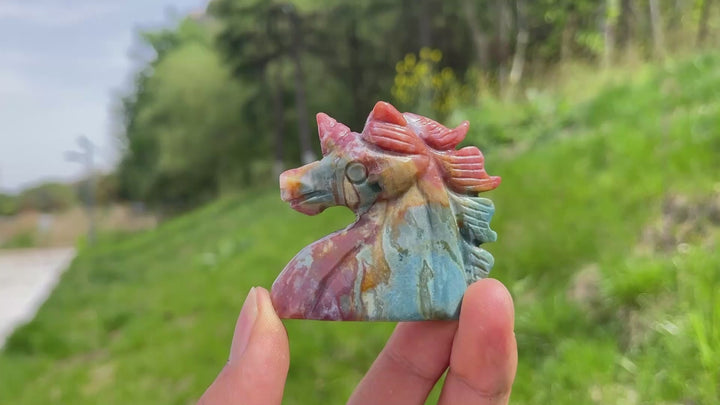 Natural Ocean Jasper Unicorn Carving