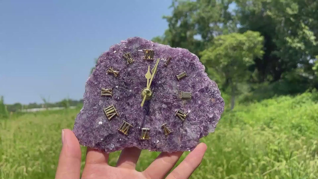 Unique,Natural Crystal Lepidolite Clock Ornament