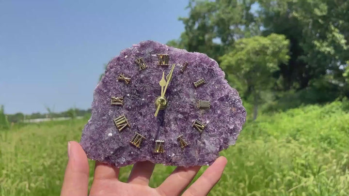 Unique,Natural Crystal Lepidolite Clock Ornament