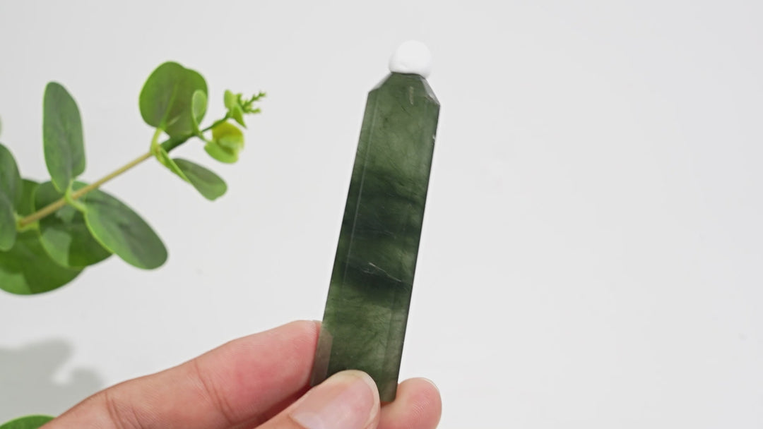 Natural Crystal Actinolite In Clear Quartz Point