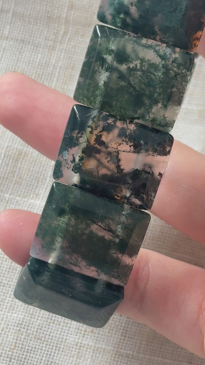 Moss Agate Square Bracelet 20.7-21.3mm